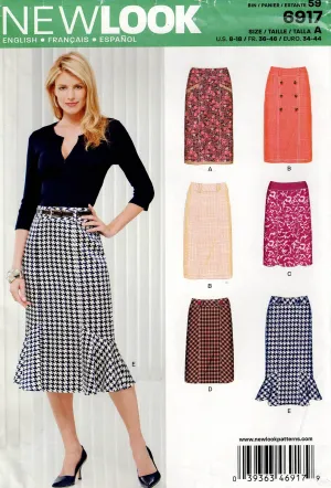 New Look 6917 Womens Slim Skirts with Optional Ruffle Out Of Print Sewing Pattern Size 8 - 18 UNCUT Factory Folded