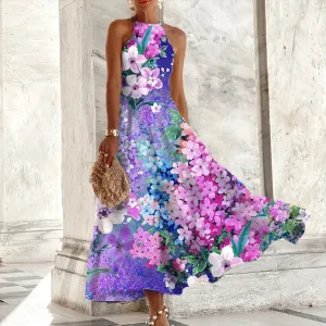 NEW Retails $105, Popular Purple Floral Print Sleeveless Maxi Dress, Sz XL