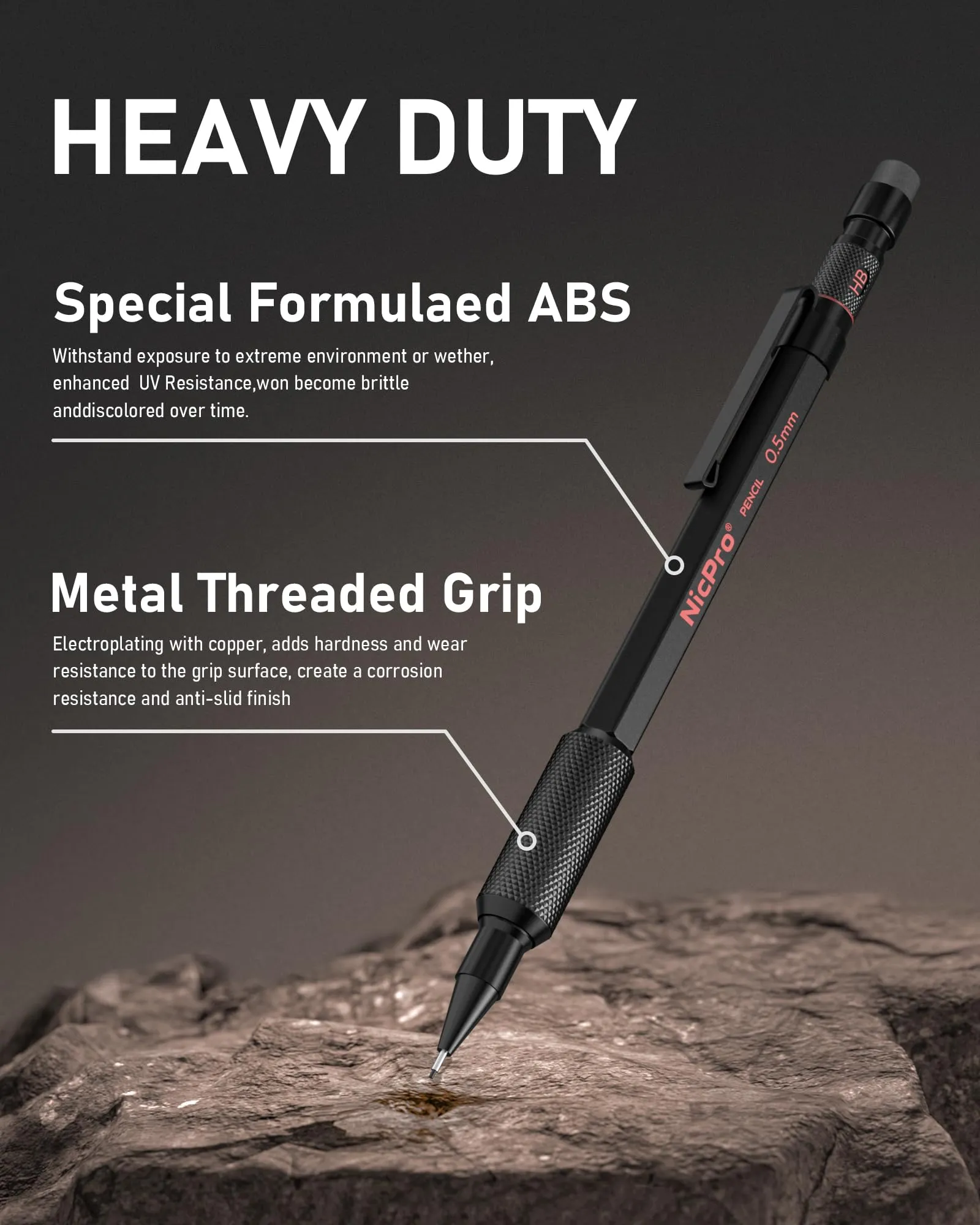 Nicpro 0.5 mm Mechanical Pencils Set with Case, 3PCS Professional Metal Artist Mechanical Pencil With 6 Tube HB Lead Refills, Eraser, Weatherproof Barrel for Outdoor Writing Drafting Drawing Sketching