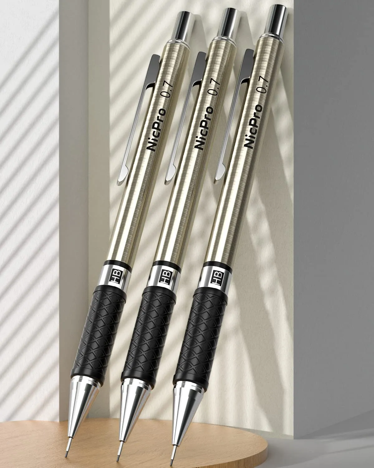 Nicpro 0.7 mm Art Mechanical Pencils Set in Storage Case, 3 PCS Metal Drafting Pencil Lead Pencil with 6 Tube HB Lead Refills, 3 Erasers, 9 PCS Eraser Refills for Artist Writing, Drawing, Sketching