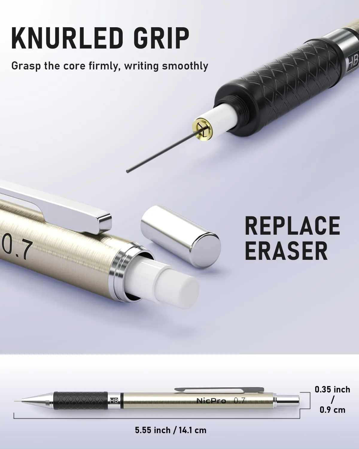 Nicpro 0.7 mm Art Mechanical Pencils Set in Storage Case, 3 PCS Metal Drafting Pencil Lead Pencil with 6 Tube HB Lead Refills, 3 Erasers, 9 PCS Eraser Refills for Artist Writing, Drawing, Sketching
