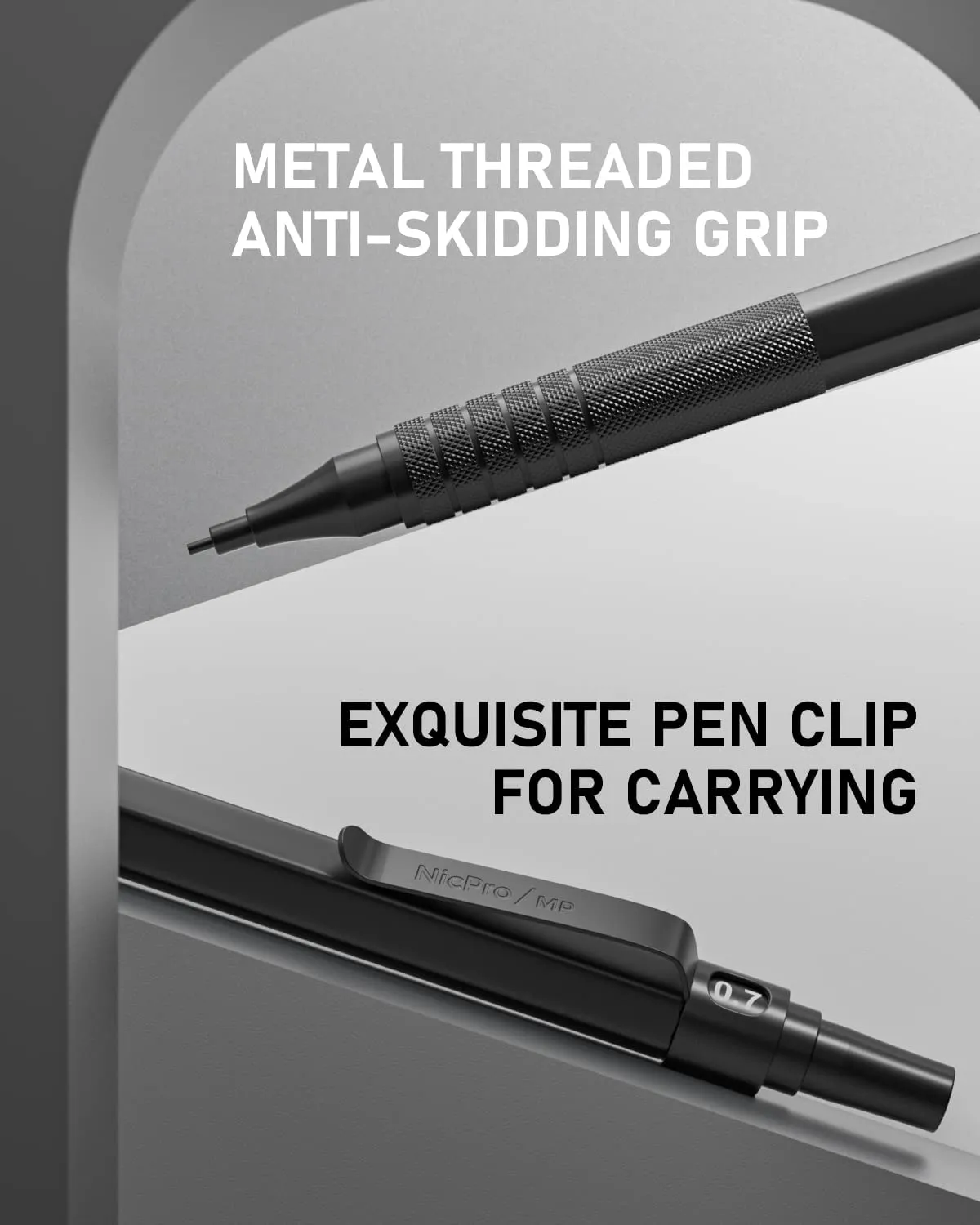 Nicpro 0.7 mm Mechanical Pencils Set with Case, 3 Metal Artist Pencil With 8 Tube HB Lead Refills, 3 Erasers, 9 Eraser Refills For Architect Art Writing Drafting Drawing, Engineering, Sketching, Black
