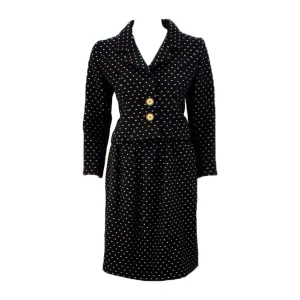 NORMAN NORELL Vintage 2 pc. Black with White Flecks Skirt Suit with Belt