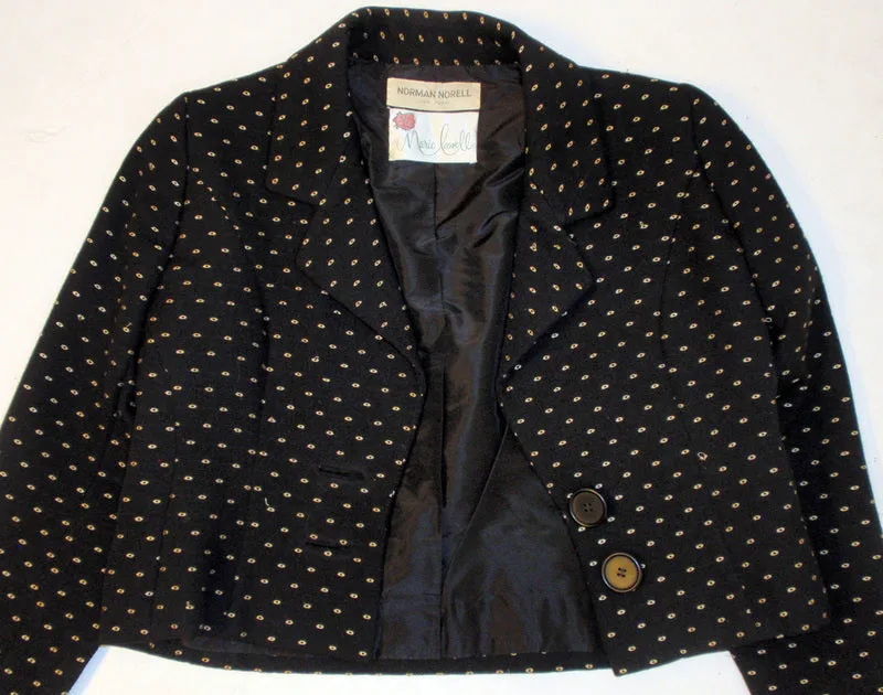 NORMAN NORELL Vintage 2 pc. Black with White Flecks Skirt Suit with Belt