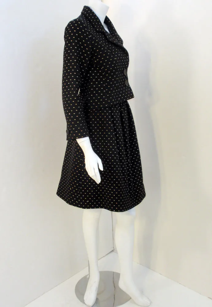 NORMAN NORELL Vintage 2 pc. Black with White Flecks Skirt Suit with Belt