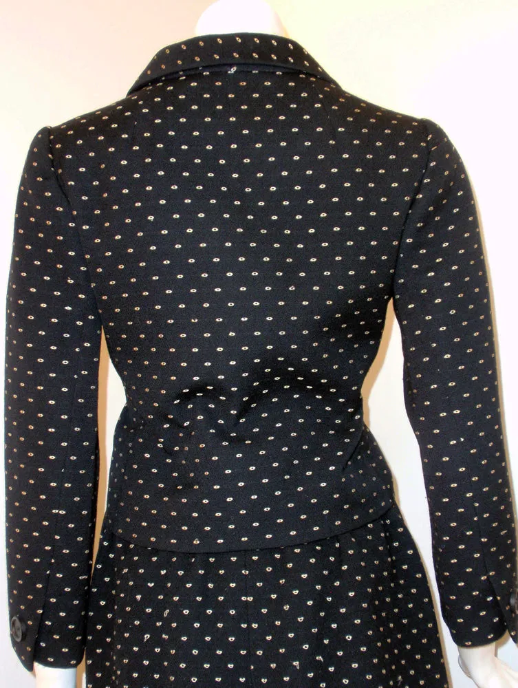 NORMAN NORELL Vintage 2 pc. Black with White Flecks Skirt Suit with Belt