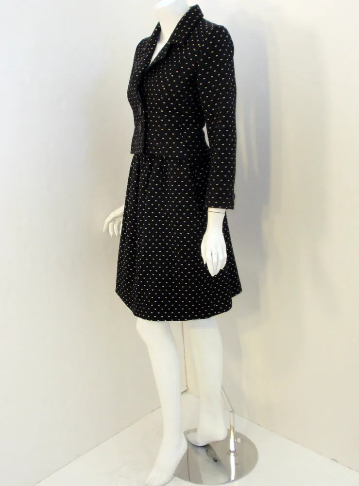 NORMAN NORELL Vintage 2 pc. Black with White Flecks Skirt Suit with Belt