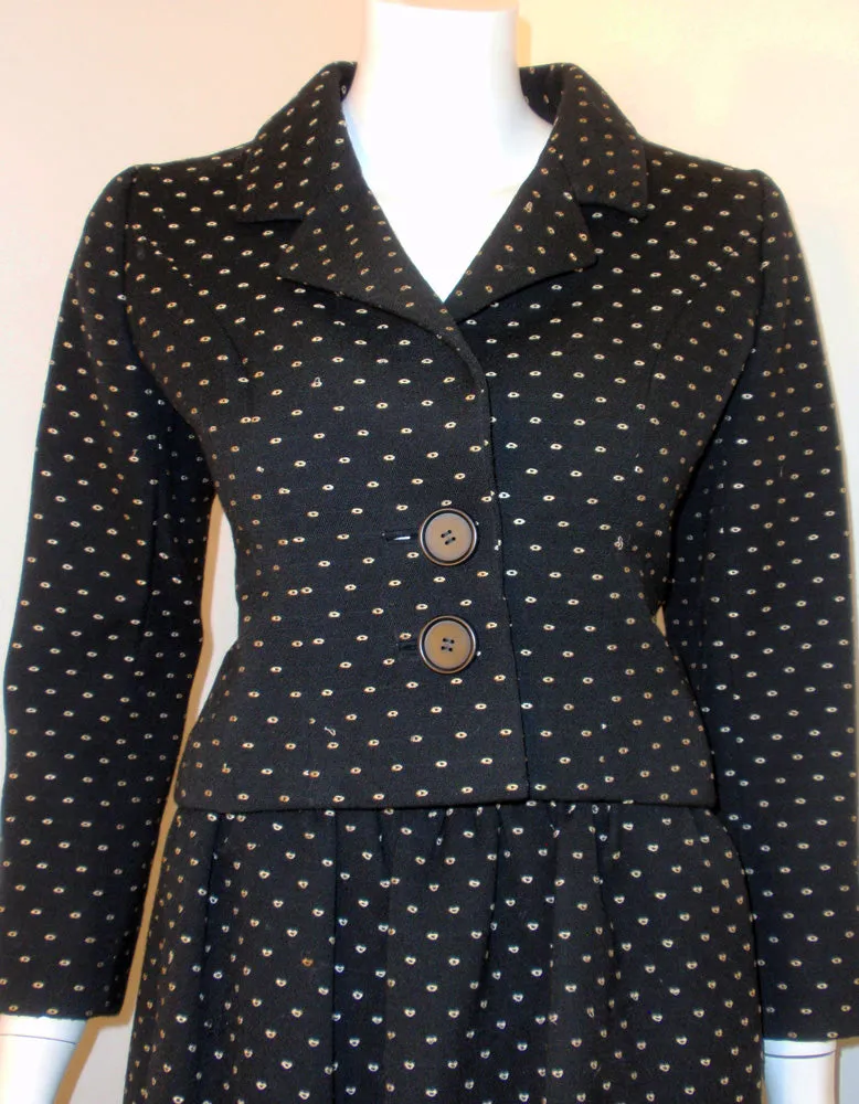 NORMAN NORELL Vintage 2 pc. Black with White Flecks Skirt Suit with Belt