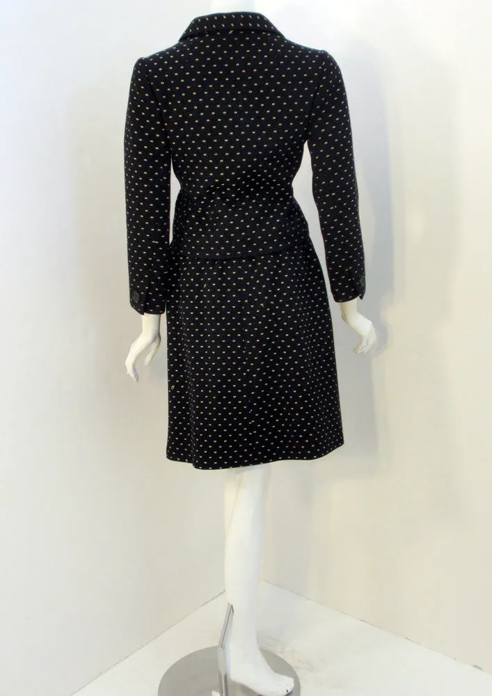 NORMAN NORELL Vintage 2 pc. Black with White Flecks Skirt Suit with Belt