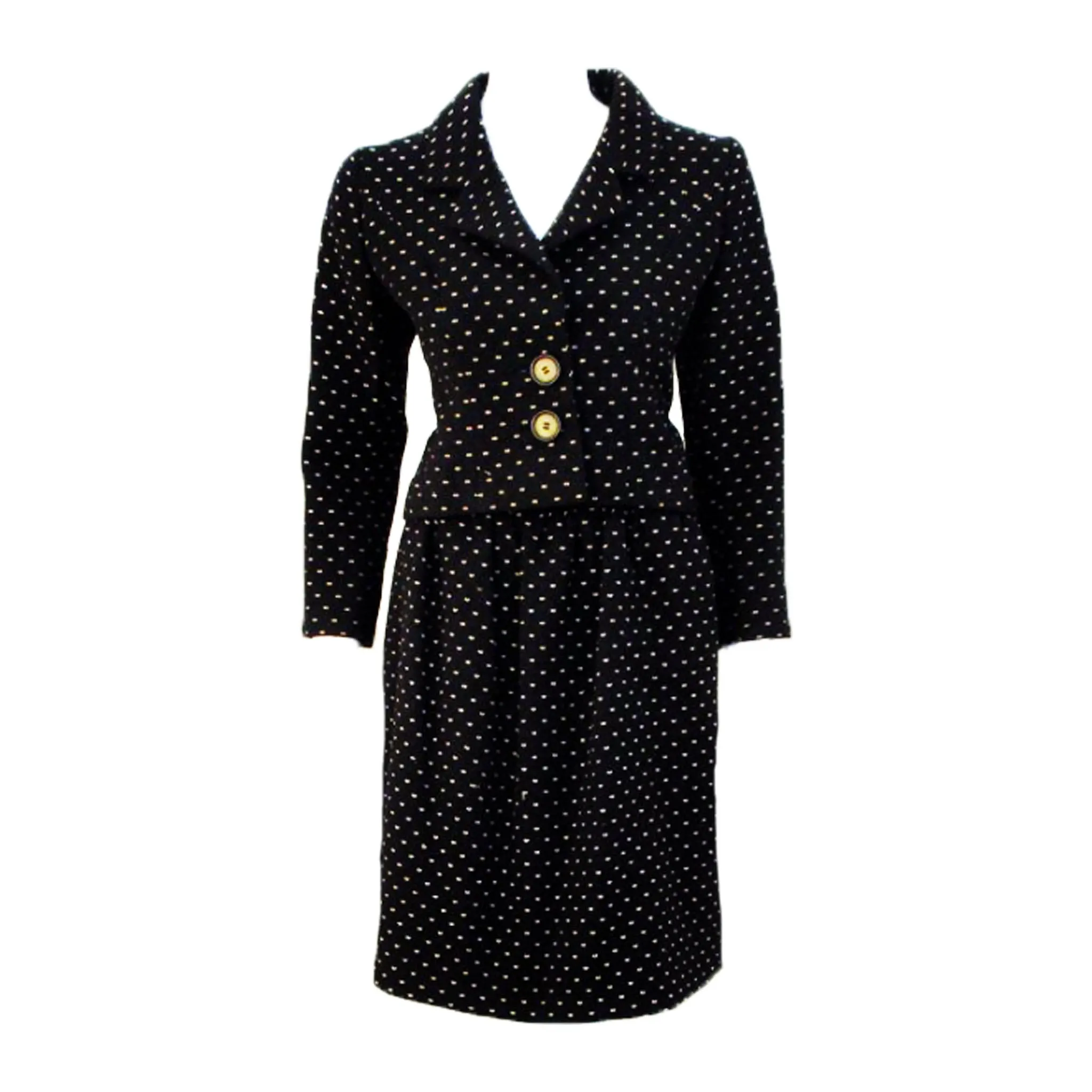 NORMAN NORELL Vintage 2 pc. Black with White Flecks Skirt Suit with Belt