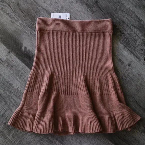 NWT Free People Solid Gold Ribbed Mini Skirt in Cocoa Heather Size Small