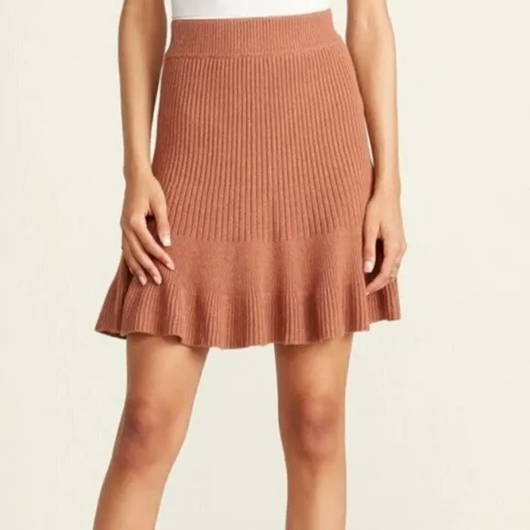 NWT Free People Solid Gold Ribbed Mini Skirt in Cocoa Heather Size Small