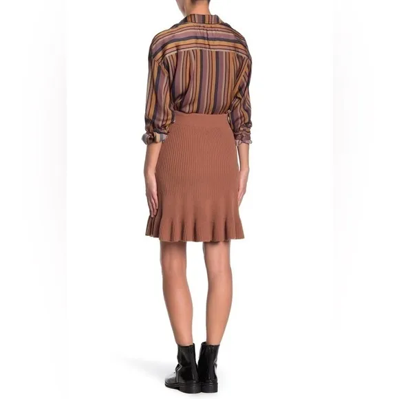 NWT Free People Solid Gold Ribbed Mini Skirt in Cocoa Heather Size Small