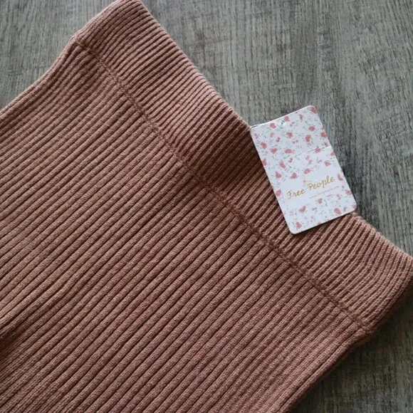 NWT Free People Solid Gold Ribbed Mini Skirt in Cocoa Heather Size Small