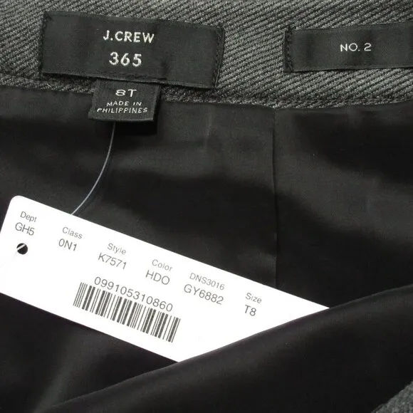 NWT J.Crew 365 Tall No. 2 Pencil in Heather Dove Gray Stretch Twill Skirt 8T