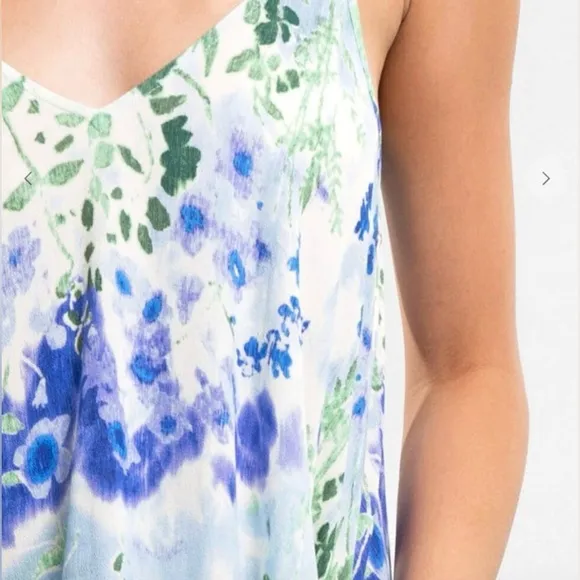 NWT Love Stitch Watercolor Floral Blue and Green Sleeveless Maxi Dress Size S/M