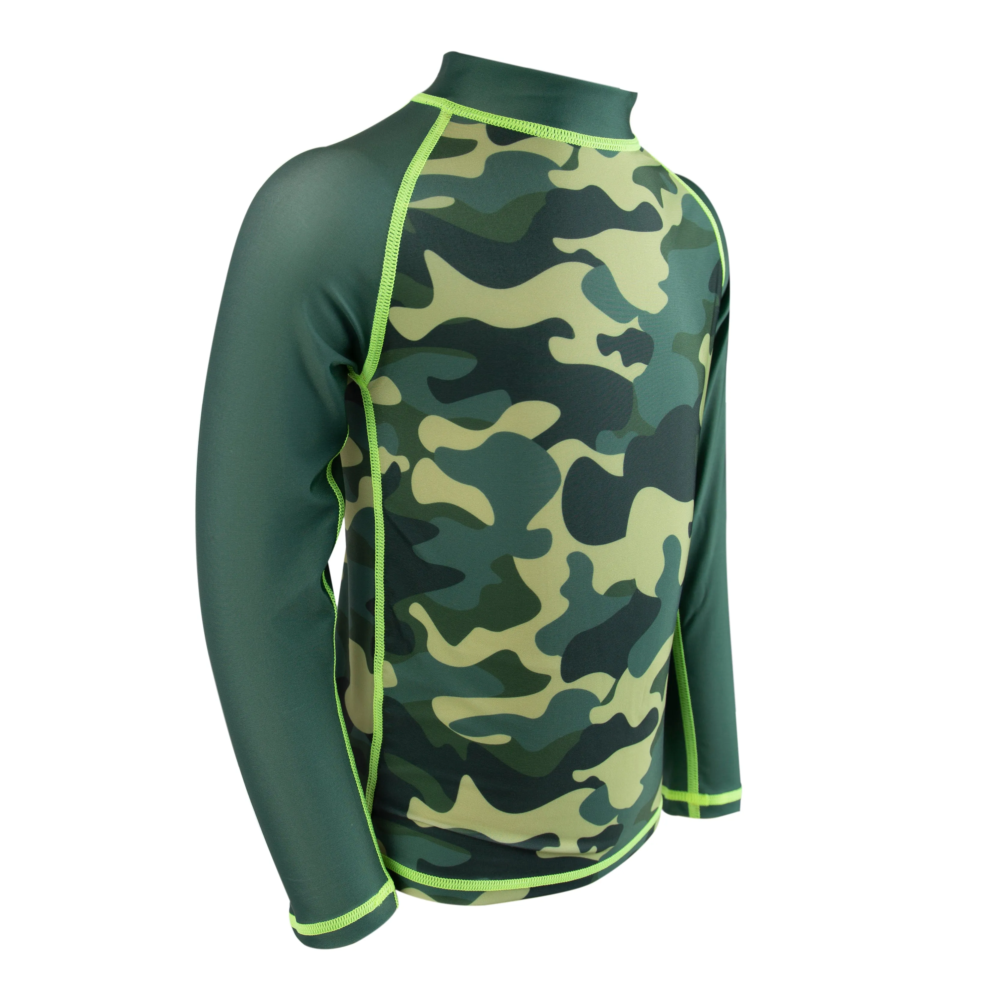 Oakiwear Rash Guard Long Sleeved Swimming Surf Shirt Boy Girls, Camo