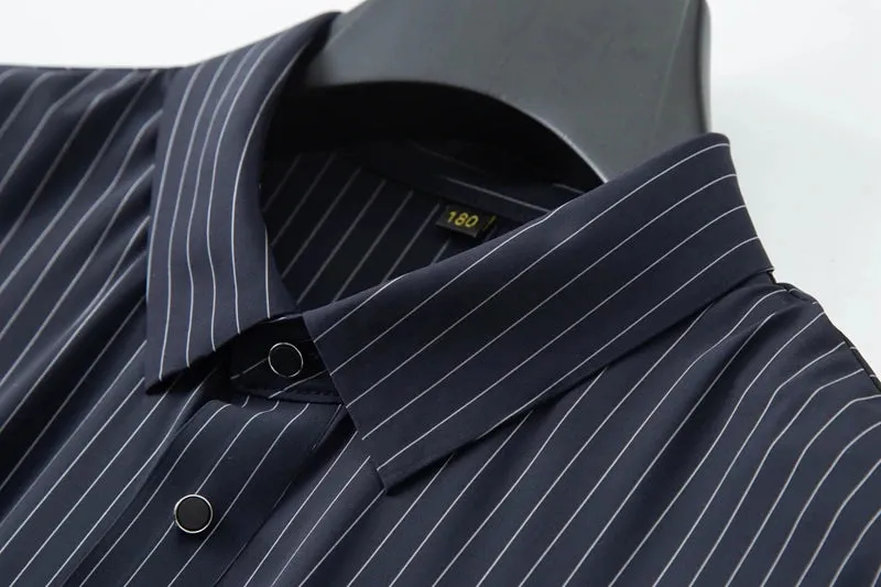Obsidian Phoenix Luxury Ice Silk Striped Polo Shirt - High-End Oversized Breathable Men’s Summer Shirt in Sizes Up to 8XL