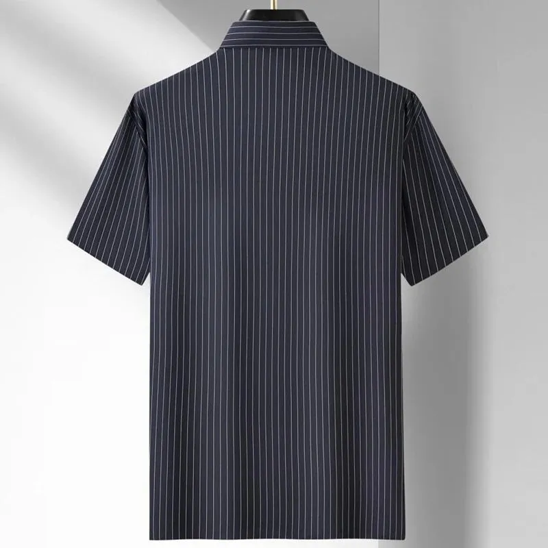 Obsidian Phoenix Luxury Ice Silk Striped Polo Shirt - High-End Oversized Breathable Men’s Summer Shirt in Sizes Up to 8XL