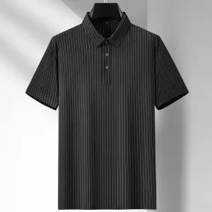Obsidian Phoenix Luxury Ice Silk Striped Polo Shirt - High-End Oversized Breathable Men’s Summer Shirt in Sizes Up to 8XL