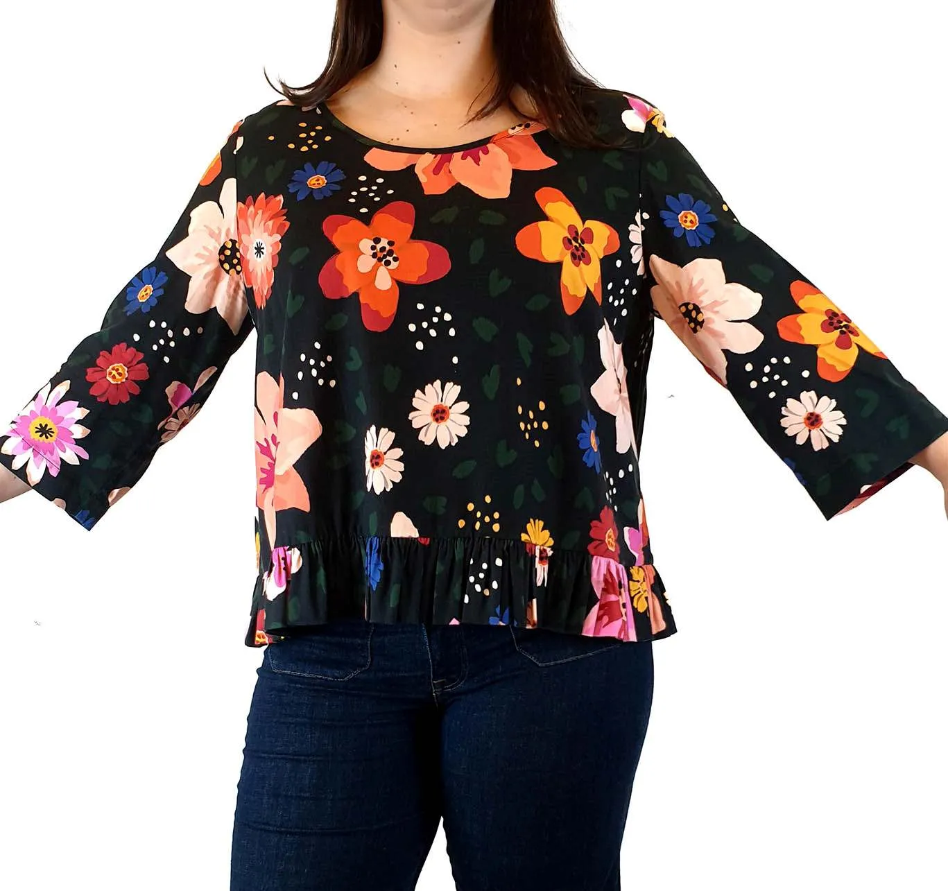 Obus floral print long sleeve top size 4, best fits 14-16