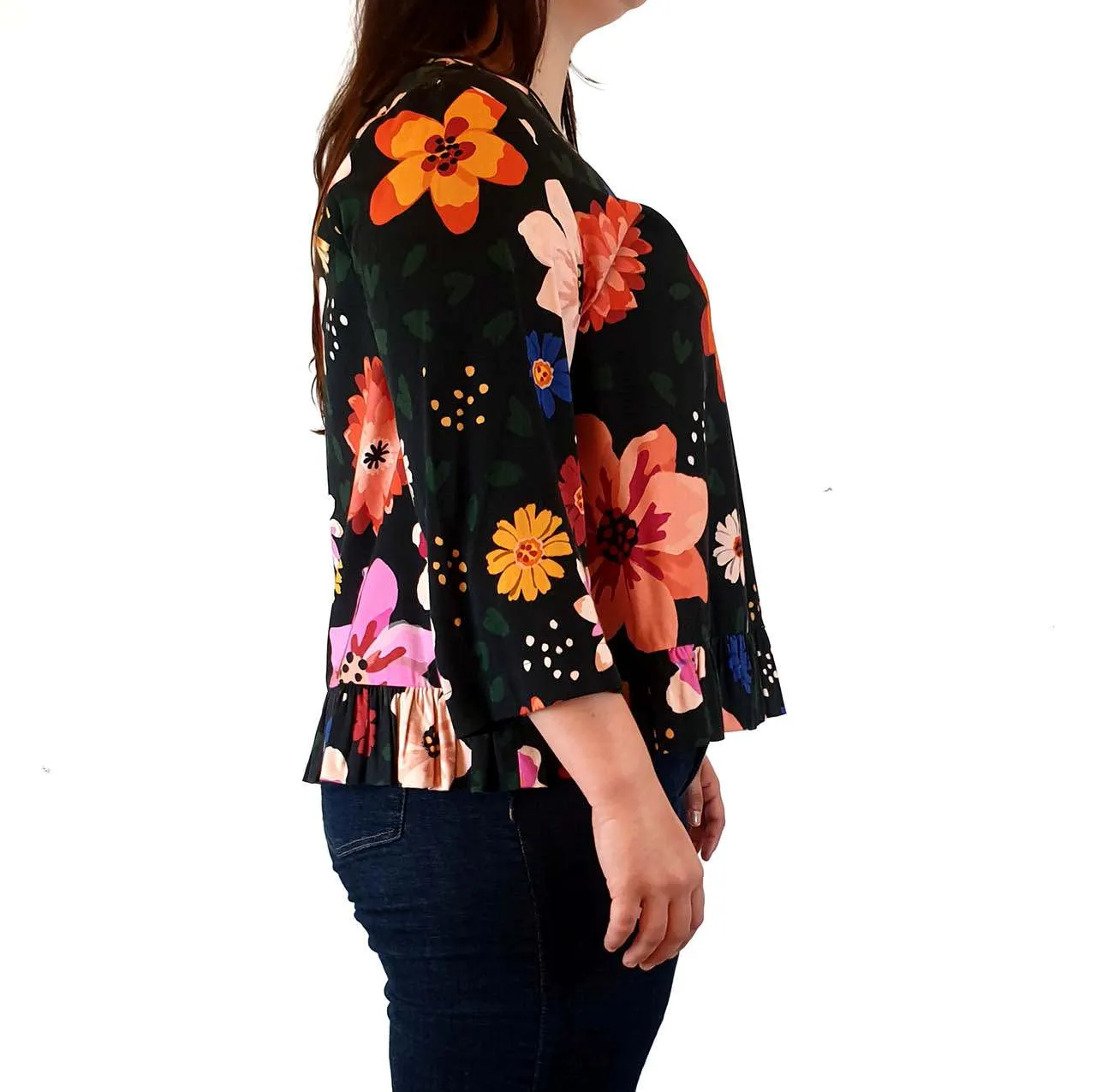 Obus floral print long sleeve top size 4, best fits 14-16