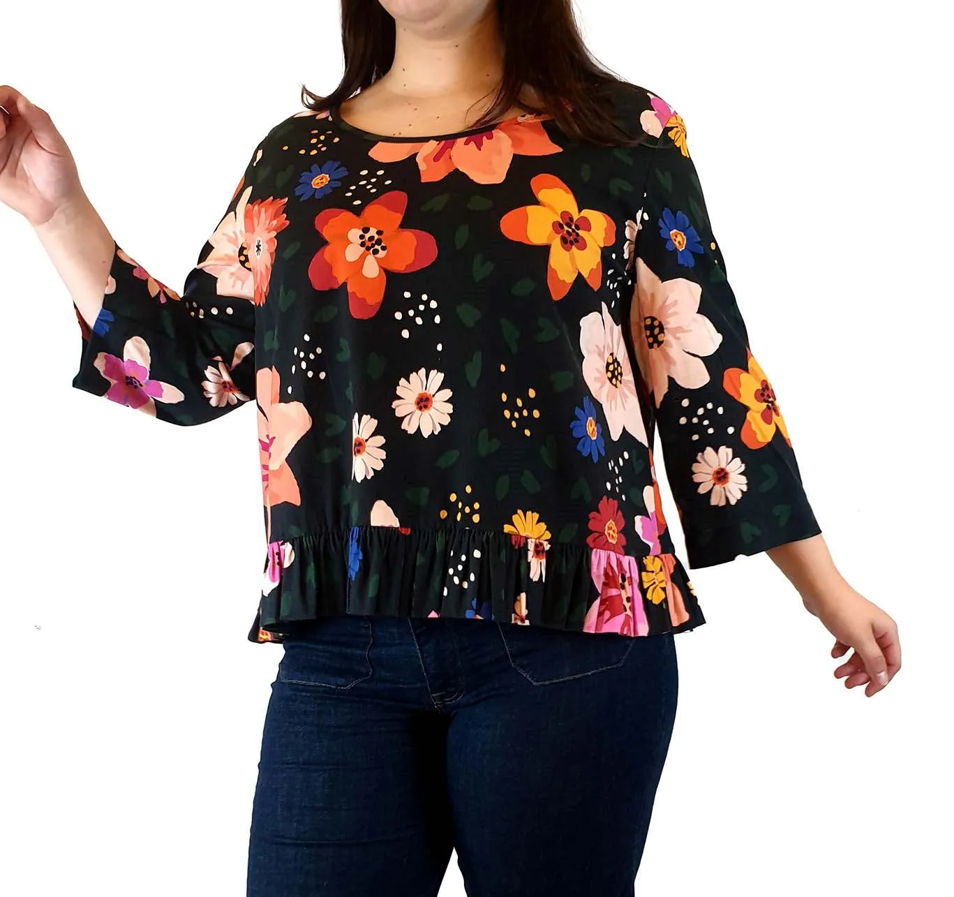 Obus floral print long sleeve top size 4, best fits 14-16