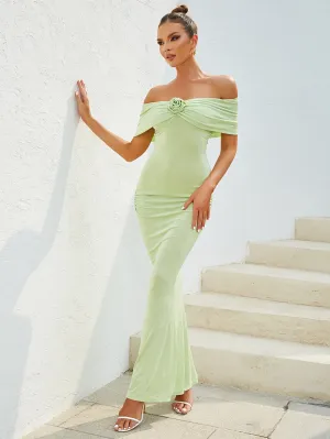 Off Shoulder Short Sleeve Floral Maxi Bodycon Dress HB0134