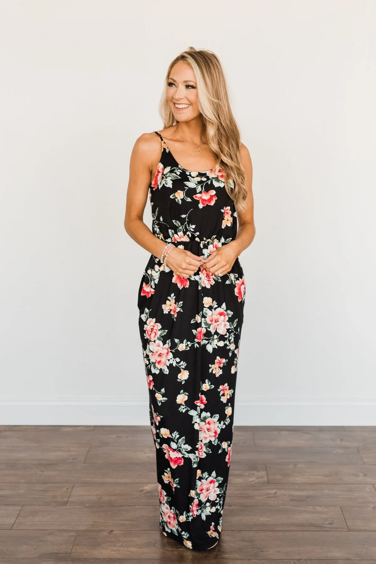 Off To The Tropics Floral Maxi Dress- Black