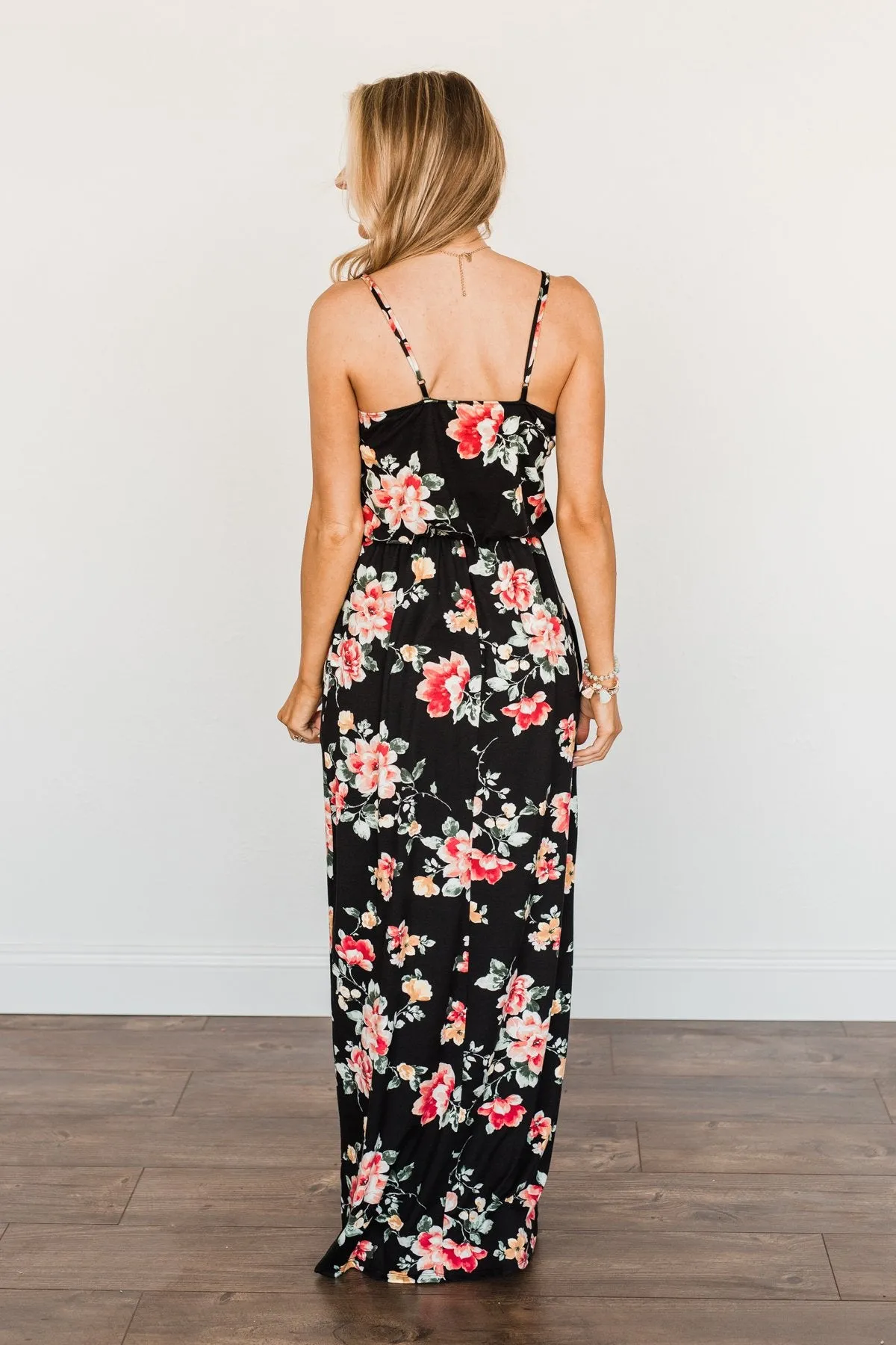 Off To The Tropics Floral Maxi Dress- Black