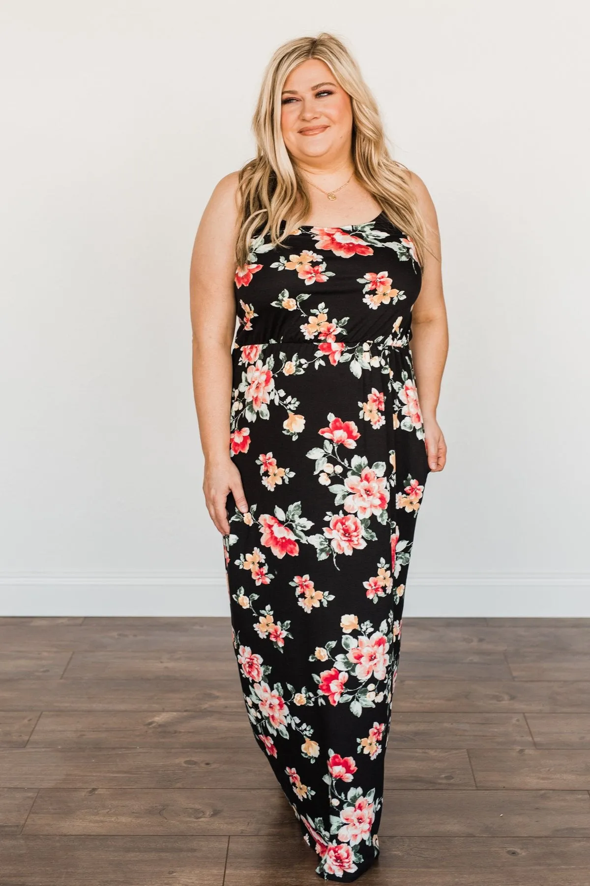 Off To The Tropics Floral Maxi Dress- Black