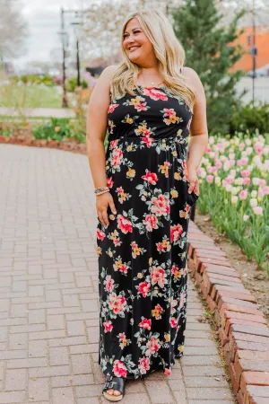 Off To The Tropics Floral Maxi Dress- Black