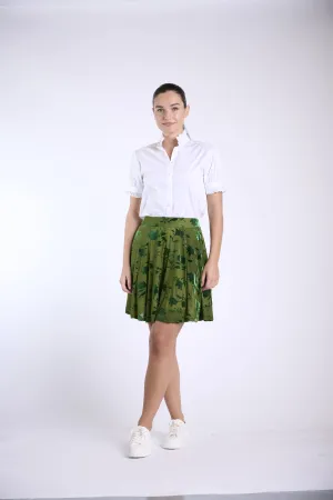Olive Green Floral  Flared Skirt