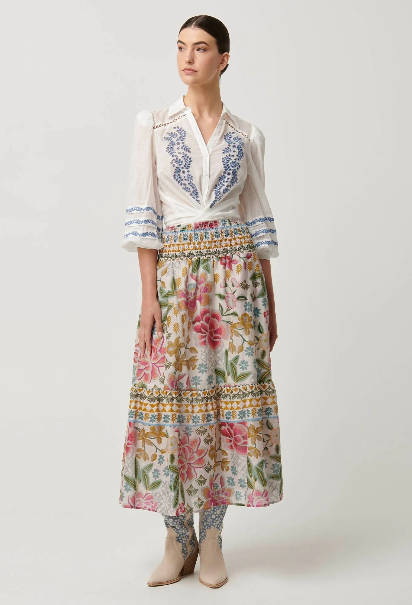 Once Was - Cordelia Cotton Slub Skirt - Azalea Fields