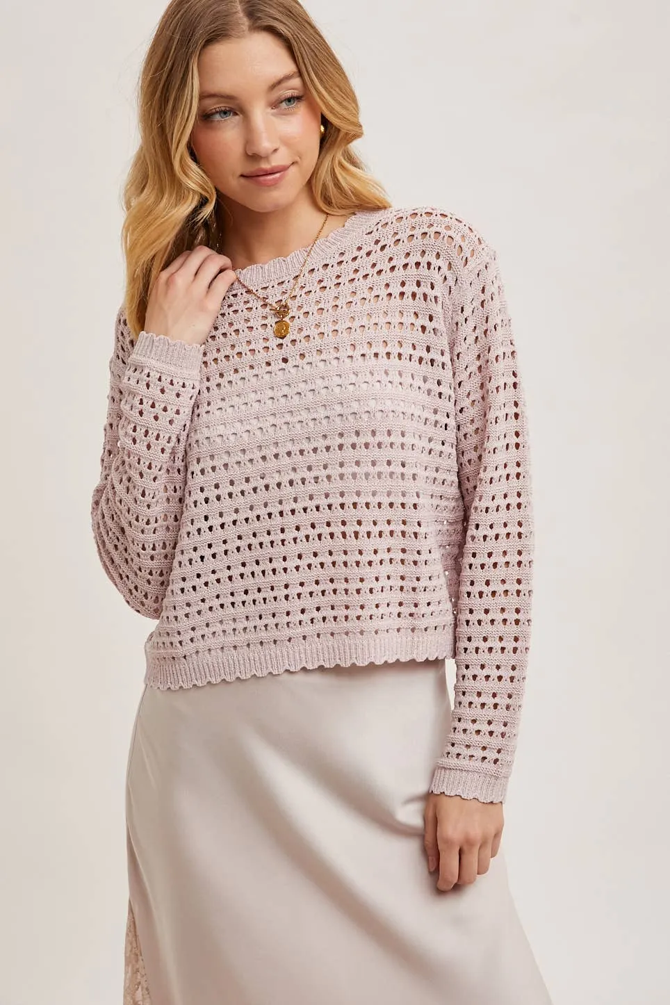 OPEN KNIT CROPPED TOP