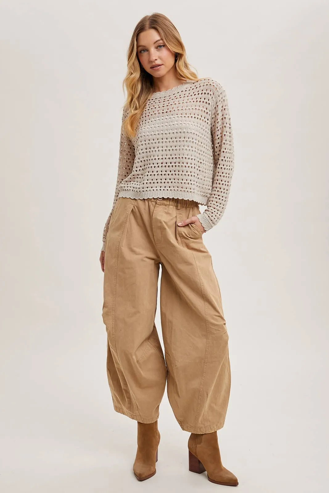 OPEN KNIT CROPPED TOP