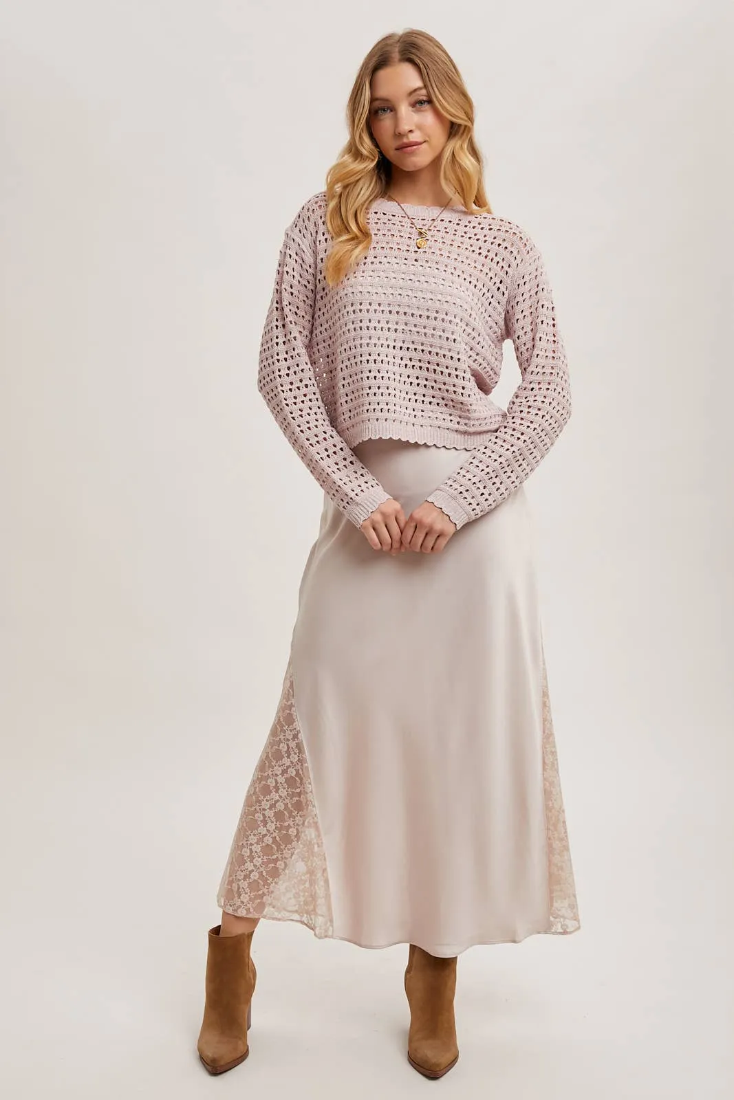 OPEN KNIT CROPPED TOP