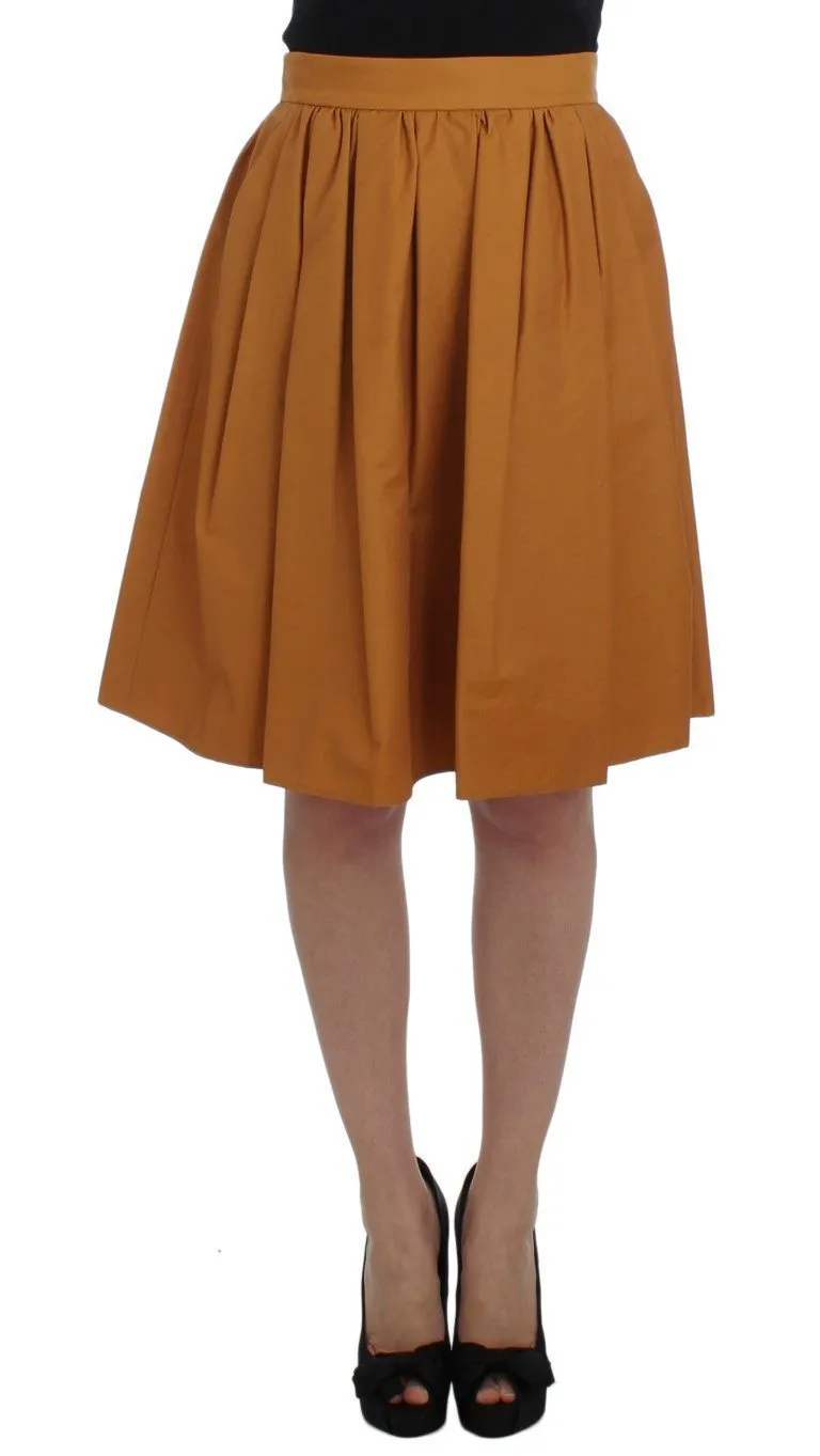 Orange Cotton Pleated Skirt