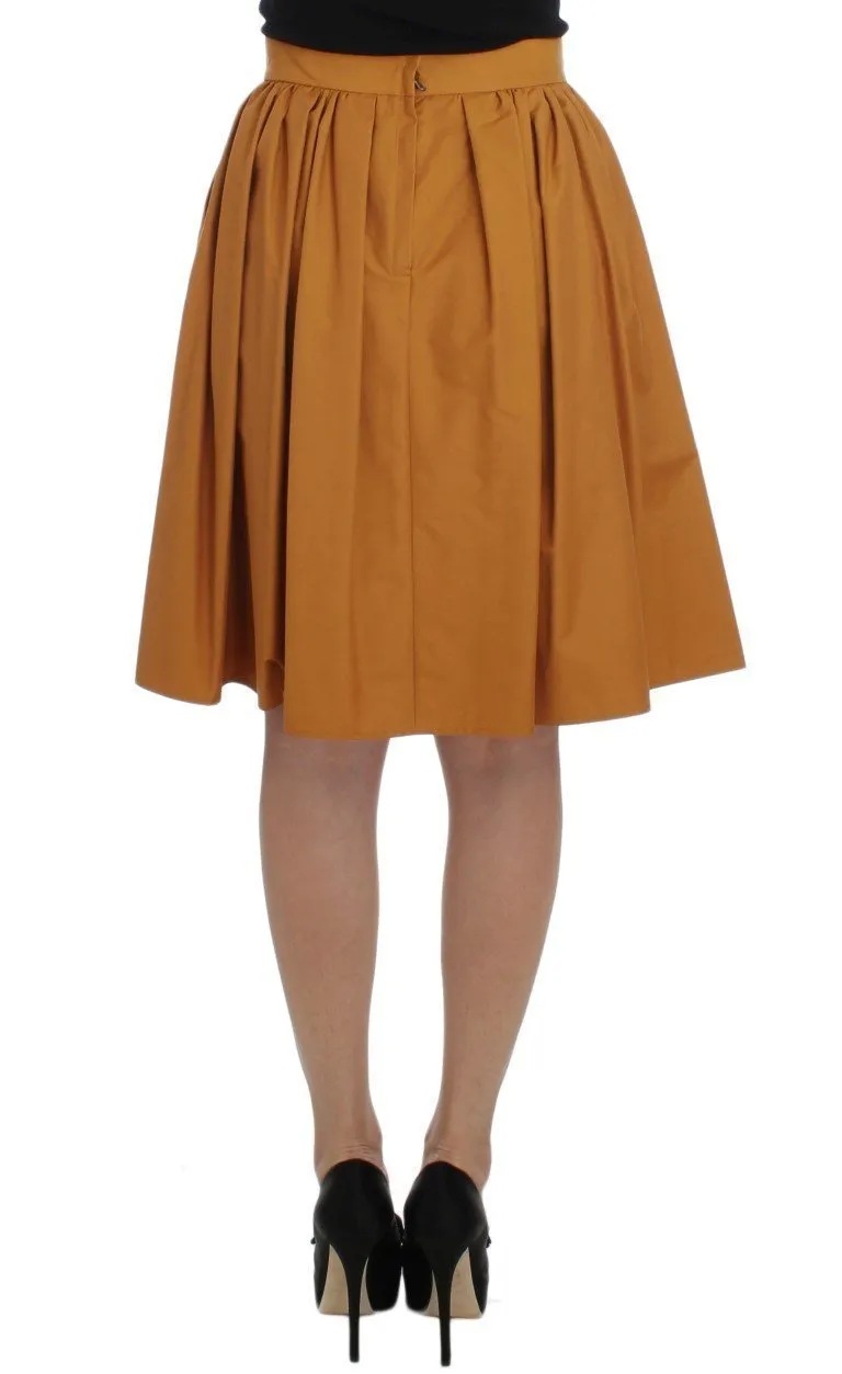 Orange Cotton Pleated Skirt