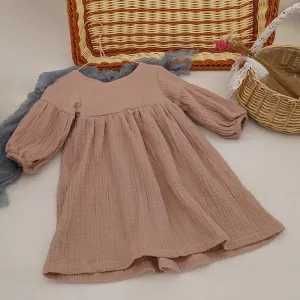 Organic Cotton Double Gauze Autumn Spring Girls Dress