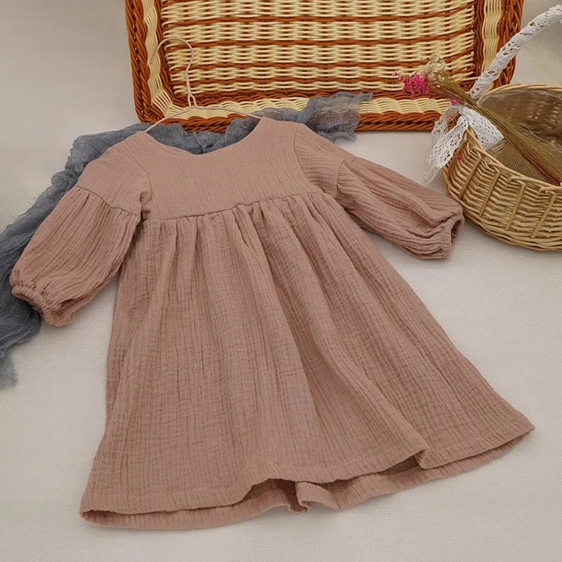 Organic Cotton Double Gauze Autumn Spring Girls Dress