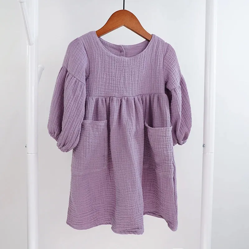 Organic Cotton Double Gauze Autumn Spring Girls Dress