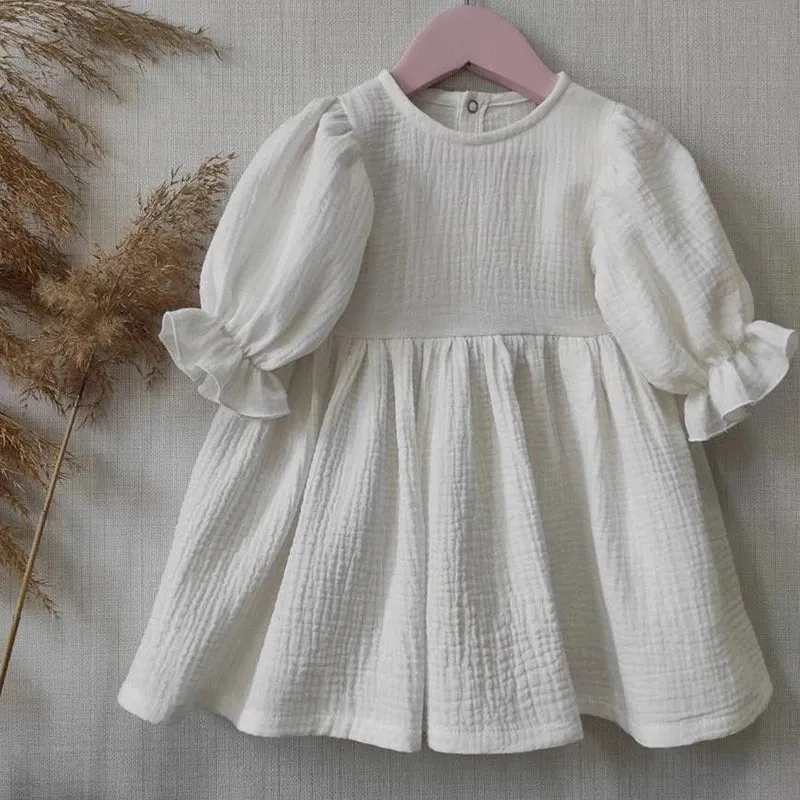 Organic Cotton Double Gauze Autumn Spring Girls Dress