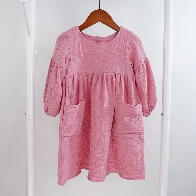 Organic Cotton Double Gauze Autumn Spring Girls Dress