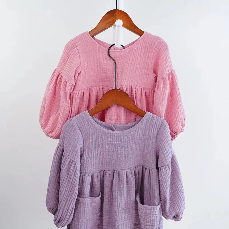 Organic Cotton Double Gauze Autumn Spring Girls Dress