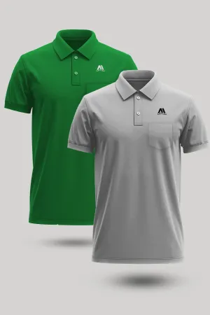 Pack of 2 Polo T-shirts (Green , Light grey)