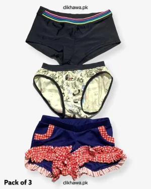 Pack of 3 Kids Panty Imported Stocklot Branded Girls Pure Jersey Printed Briefs Underwear Panty Combo