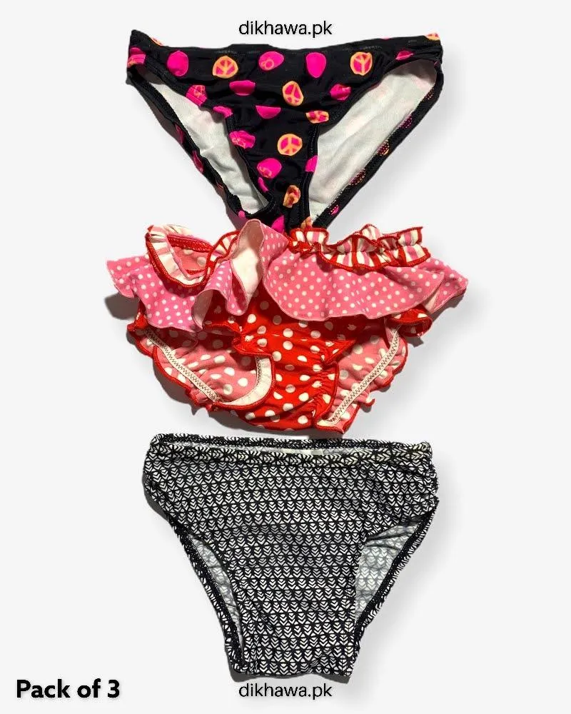 Pack of 3 Kids Panty Imported Stocklot Branded Girls Pure Jersey Printed Briefs Underwear Panty Combo