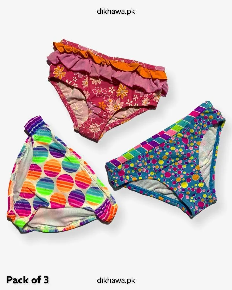 Pack of 3 Kids Panty Imported Stocklot Branded Girls Pure Jersey Printed Briefs Underwear Panty Combo