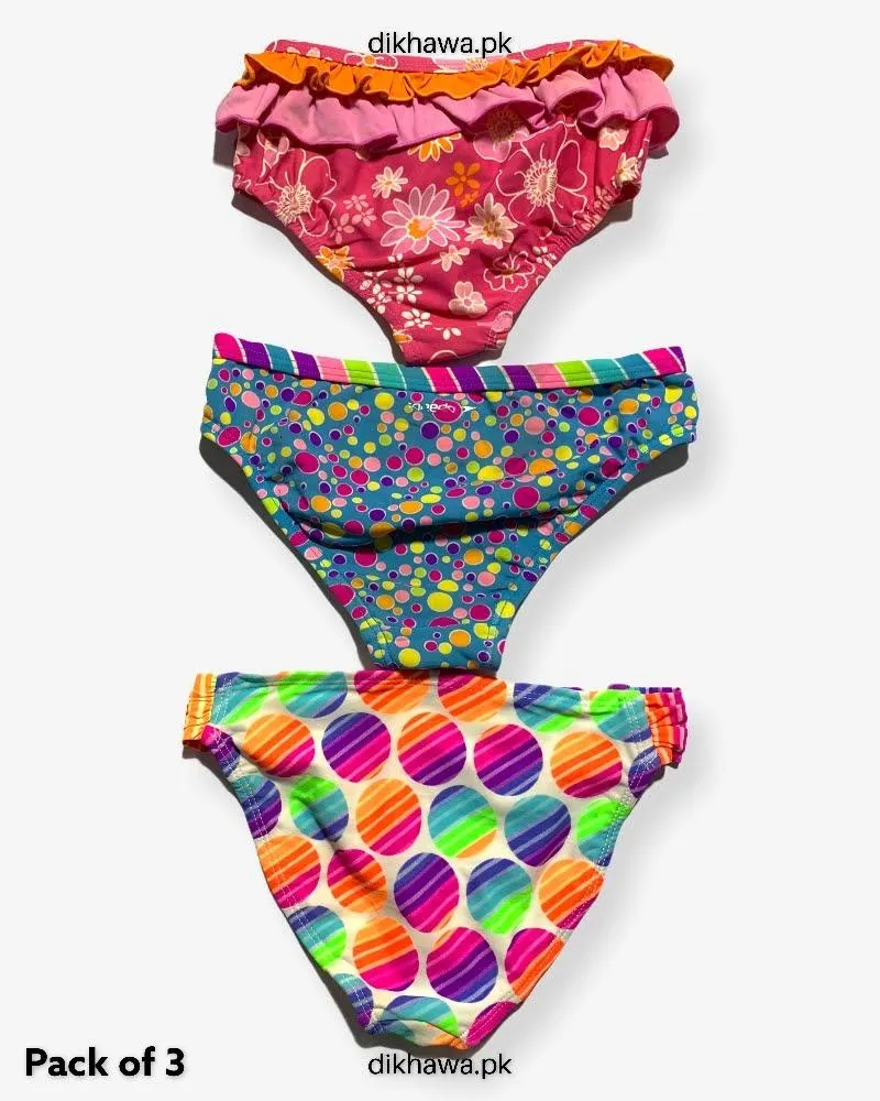 Pack of 3 Kids Panty Imported Stocklot Branded Girls Pure Jersey Printed Briefs Underwear Panty Combo